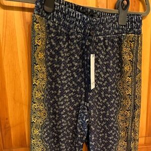 NWT Designer Hale & Bob Paisley Navy XS Leisure Pants Elastic Waist Flare Leg